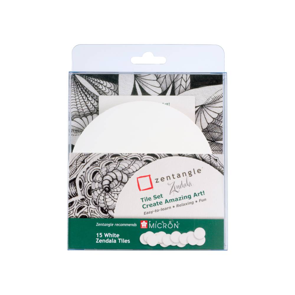 Sakura Zentangle Kacheln 15 Stück Zendala Weiss rund | MeinStift