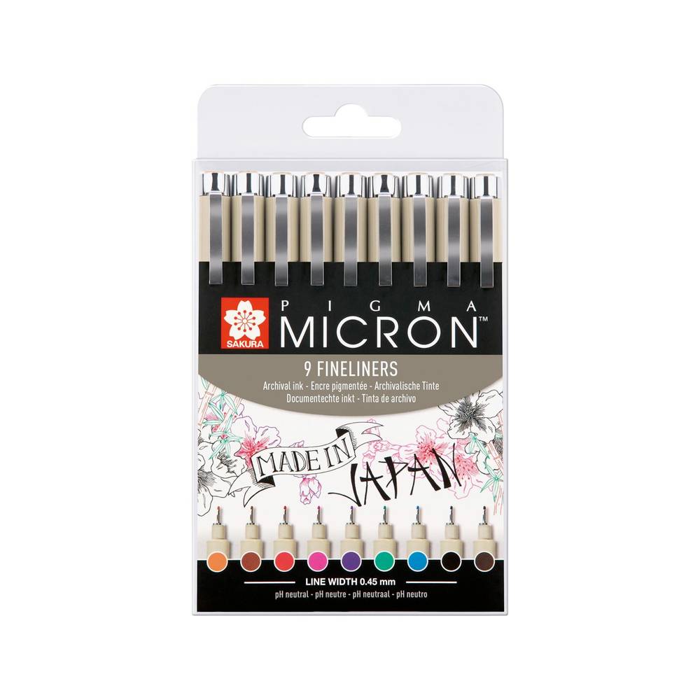 Pigma Fineliner Etui 9er Set farbig