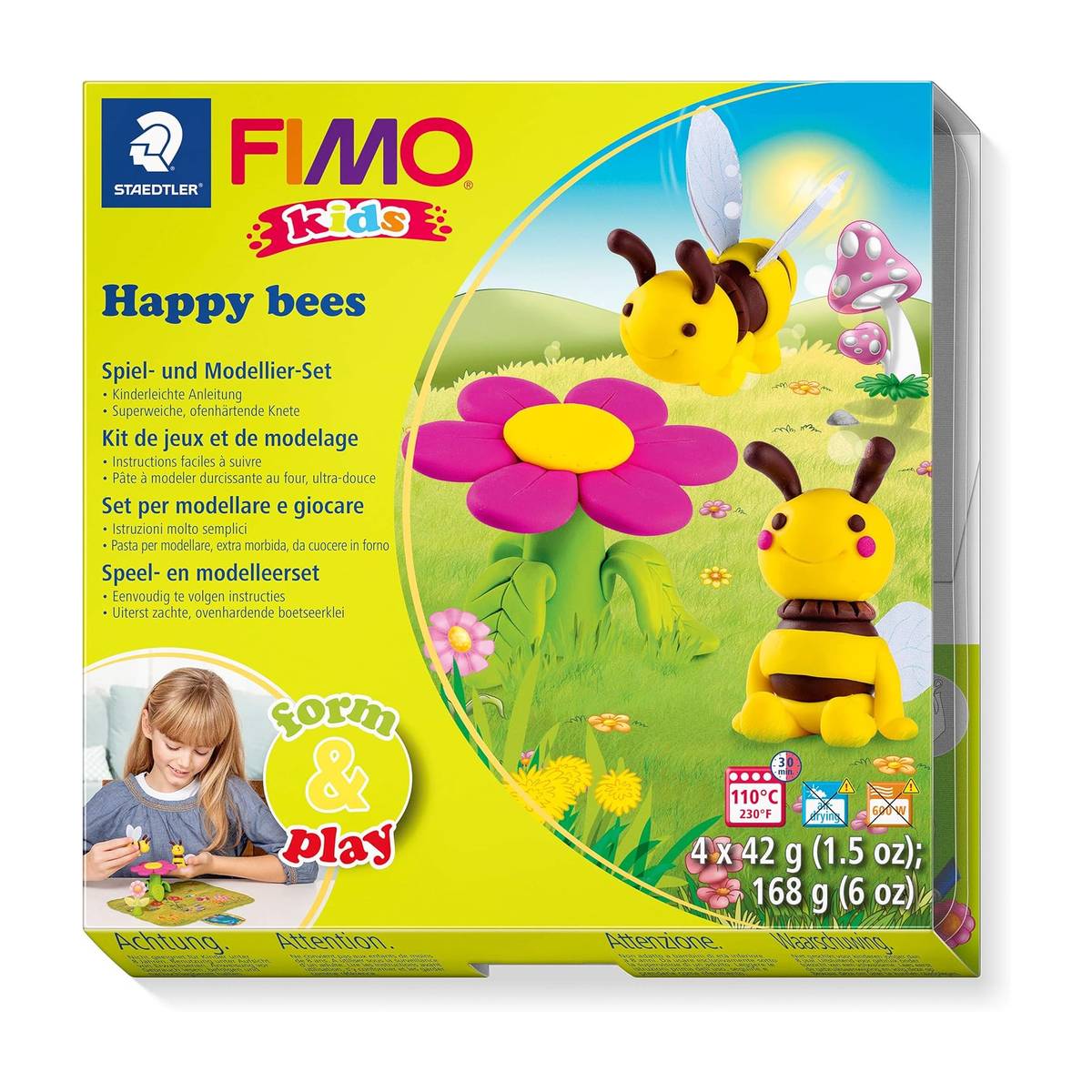 Staedtler FIMO kids Modellierset Happy Bees – Kreatives Knet-Set für Kinder ab 6 Jahren inkl. Anleitung & Zubehör