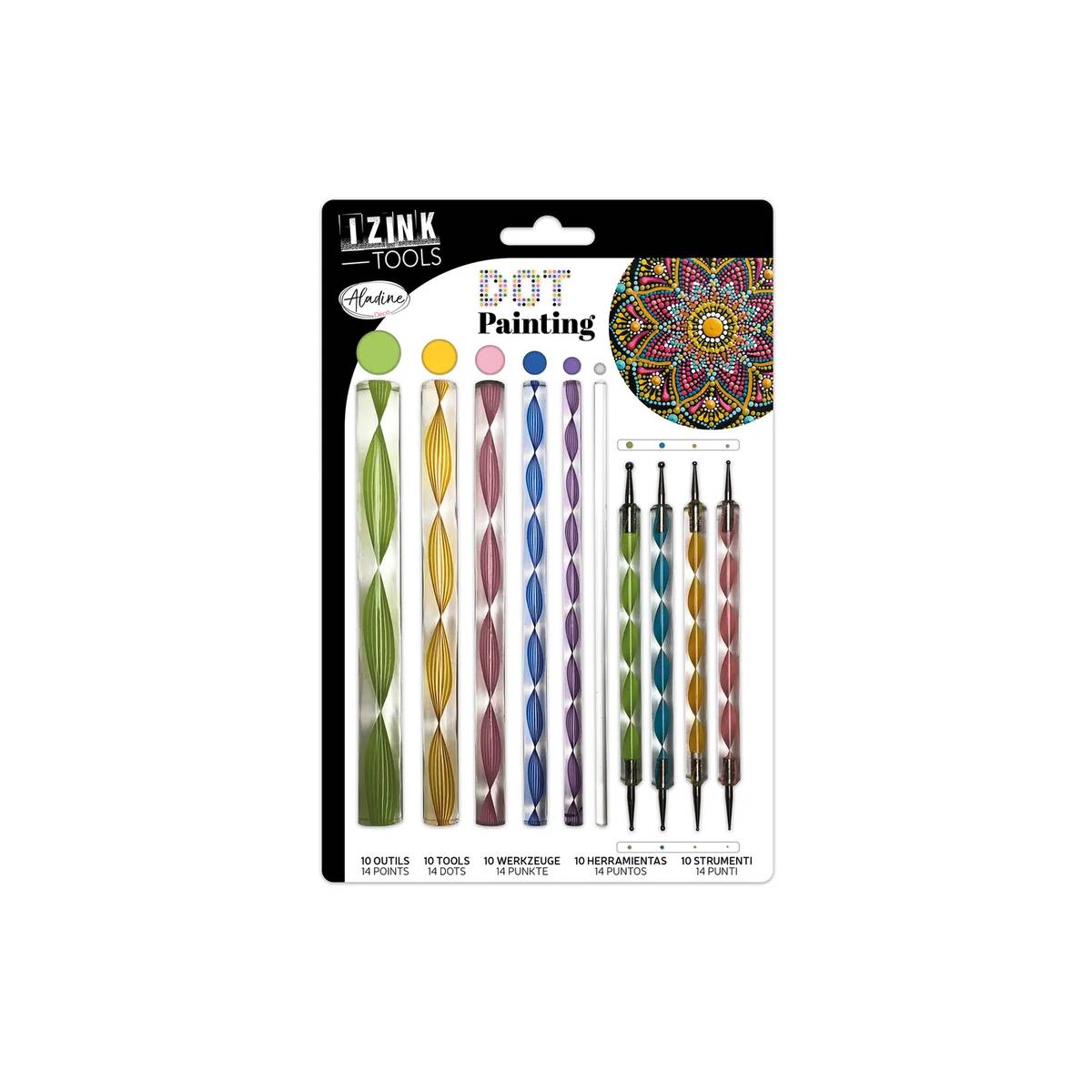 Aladine Dot Painting Werkzeug Set 10-teilig – 14 Aufsätze für Mandalas, DIY & Punktmalerei
