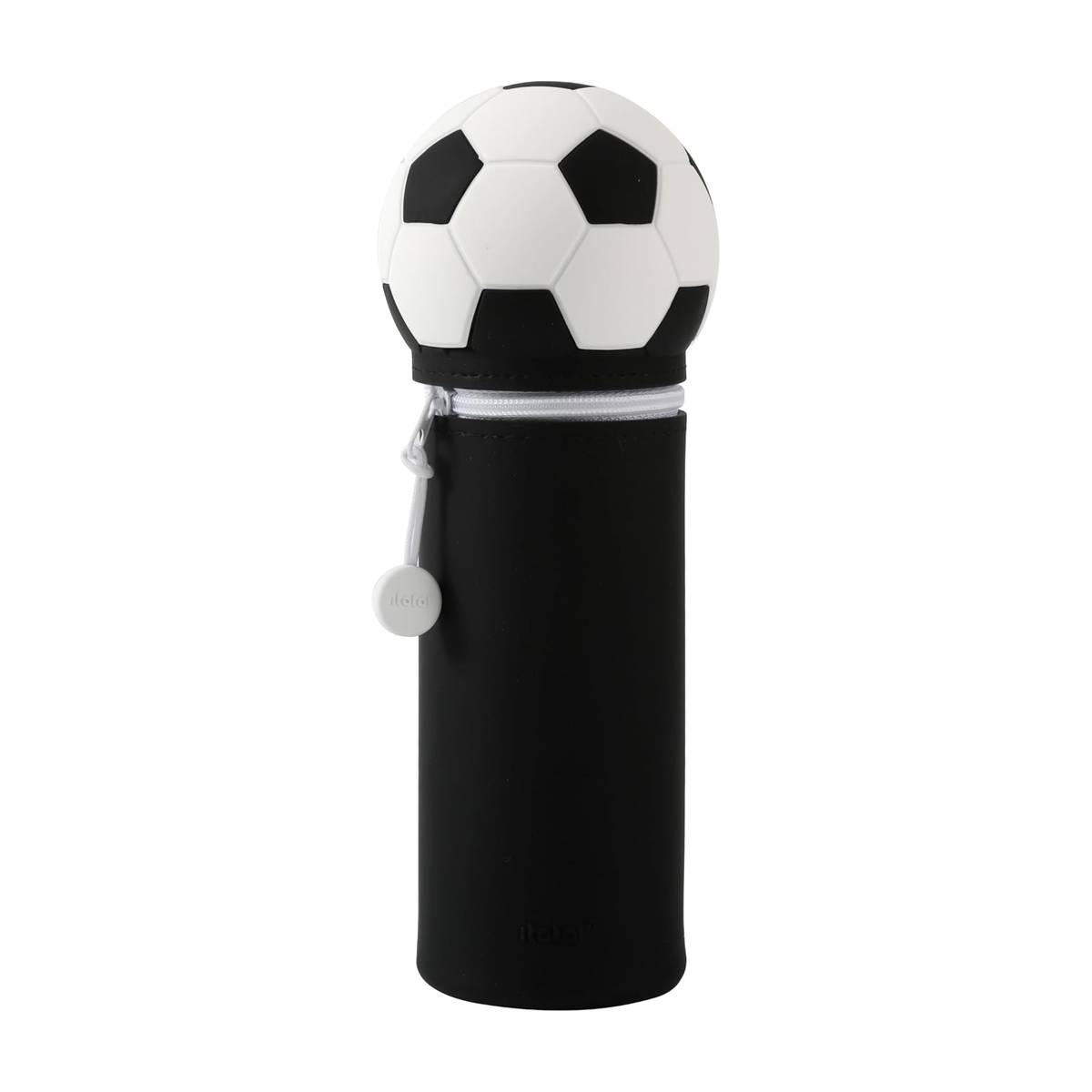 iTotal Federmäppchen Fußball – Ausziehbares, rundes Stiftetui aus flexiblem Silikon mit Reißverschluss