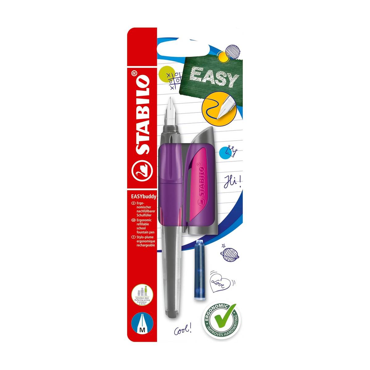 EASYbuddy Schulfüller mit Standard-Feder M - in lila/magenta inkl. Patrone