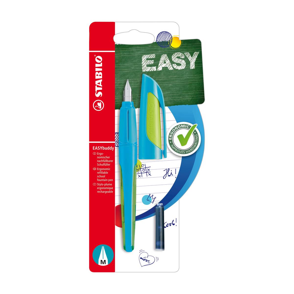 EASYbuddy Schulfüller mit Standard-Feder M - in hellblau/limette inkl. Patrone