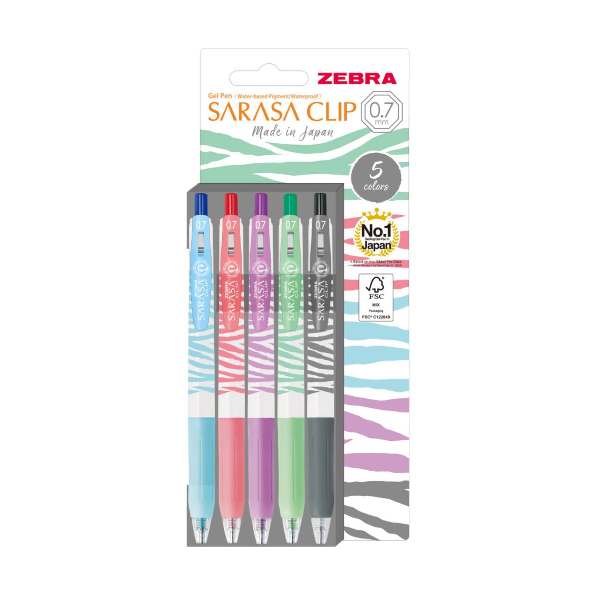 Sarasa Clip Pastel Stripes Gelstifte 5er Set