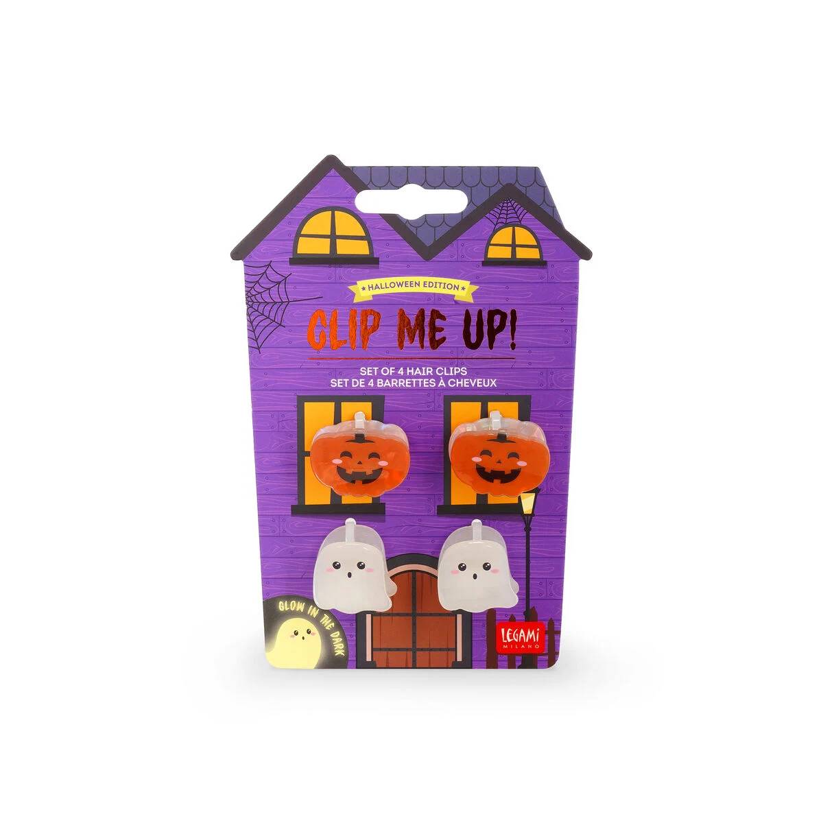 Clip Me Up! Halloween Haarspangen 4er Set – Geist & Kürbis