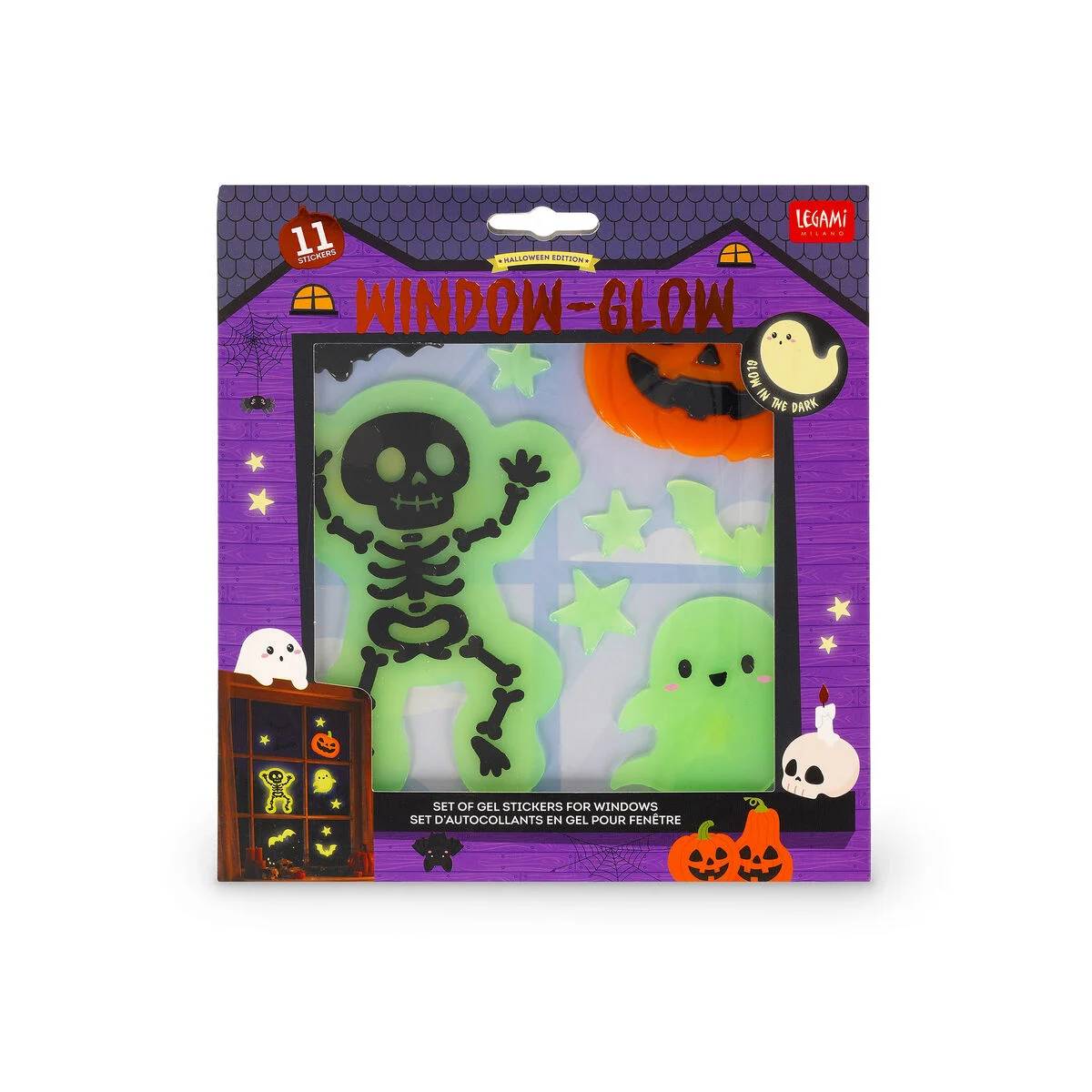 Windo-Glow Halloween Gel-Fensteraufkleber Skelett – nachtleuchtend