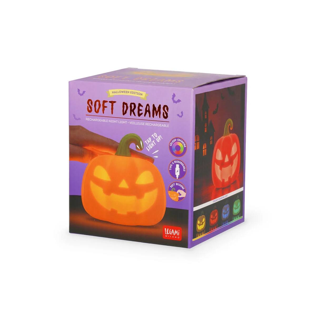 Legami Silikon LED Kürbis Lampe Soft Dreams – wiederaufladbares Halloween Nachtlicht