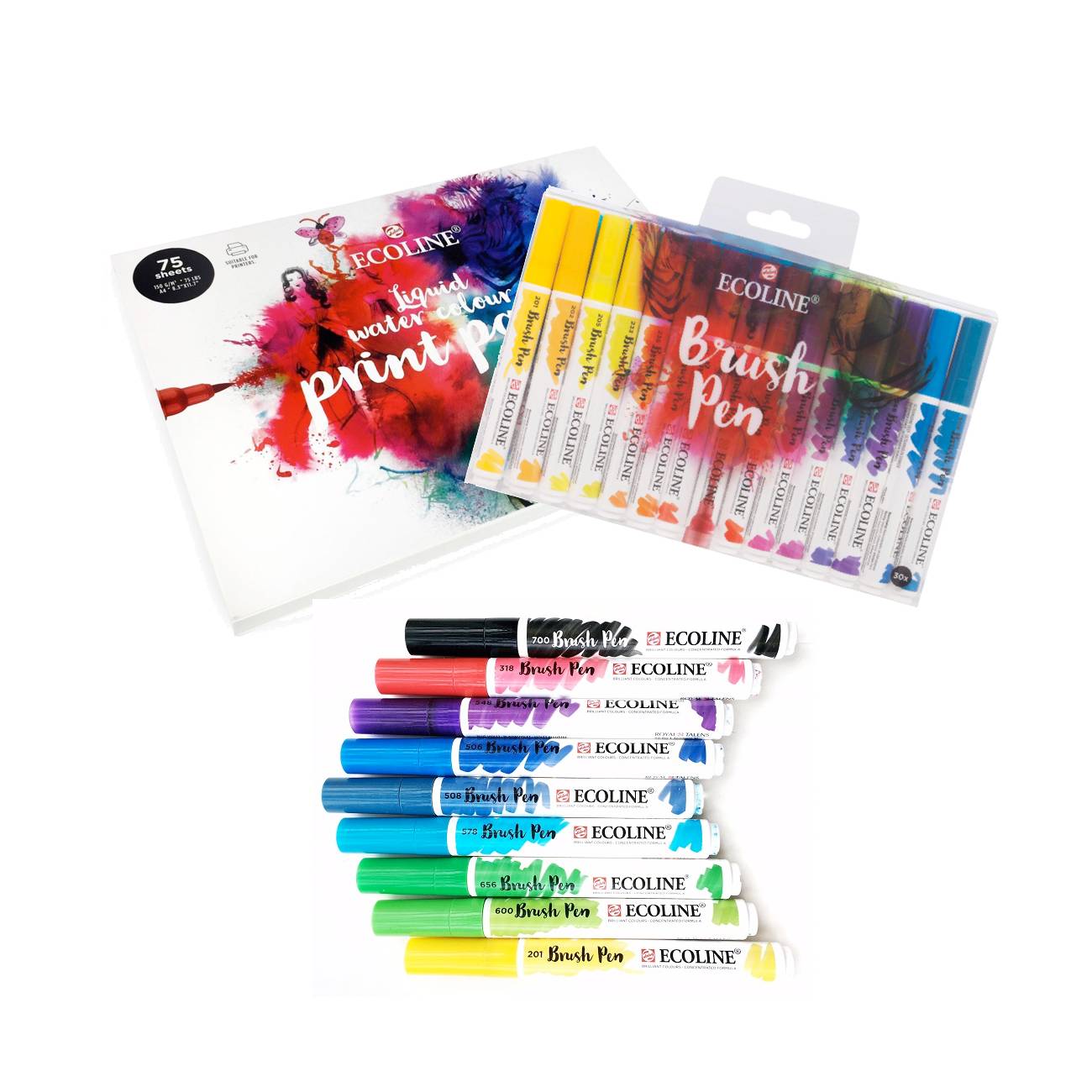 ECOLINE Brushpen Mega Pack - 30 Farben mit Hybridzeichenblock