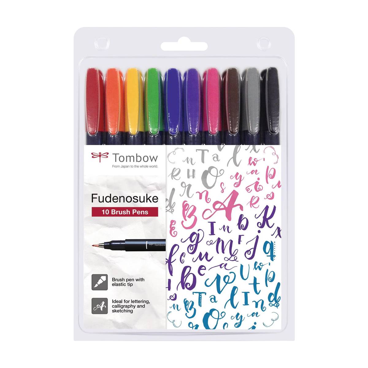 Tombow Fudenosuke Brush Pens 10er Set Kalligraphie Stifte für