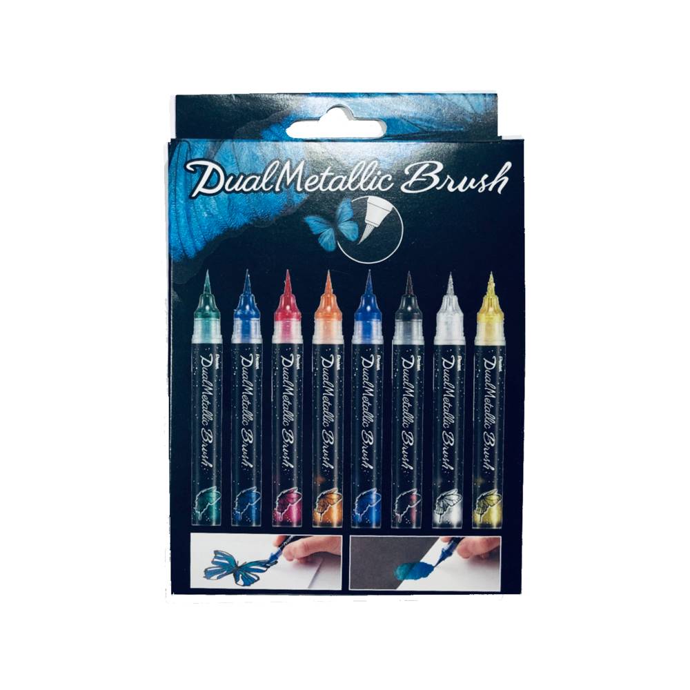 Pentel - Set de 8 pinceaux à poils métalliques doubles