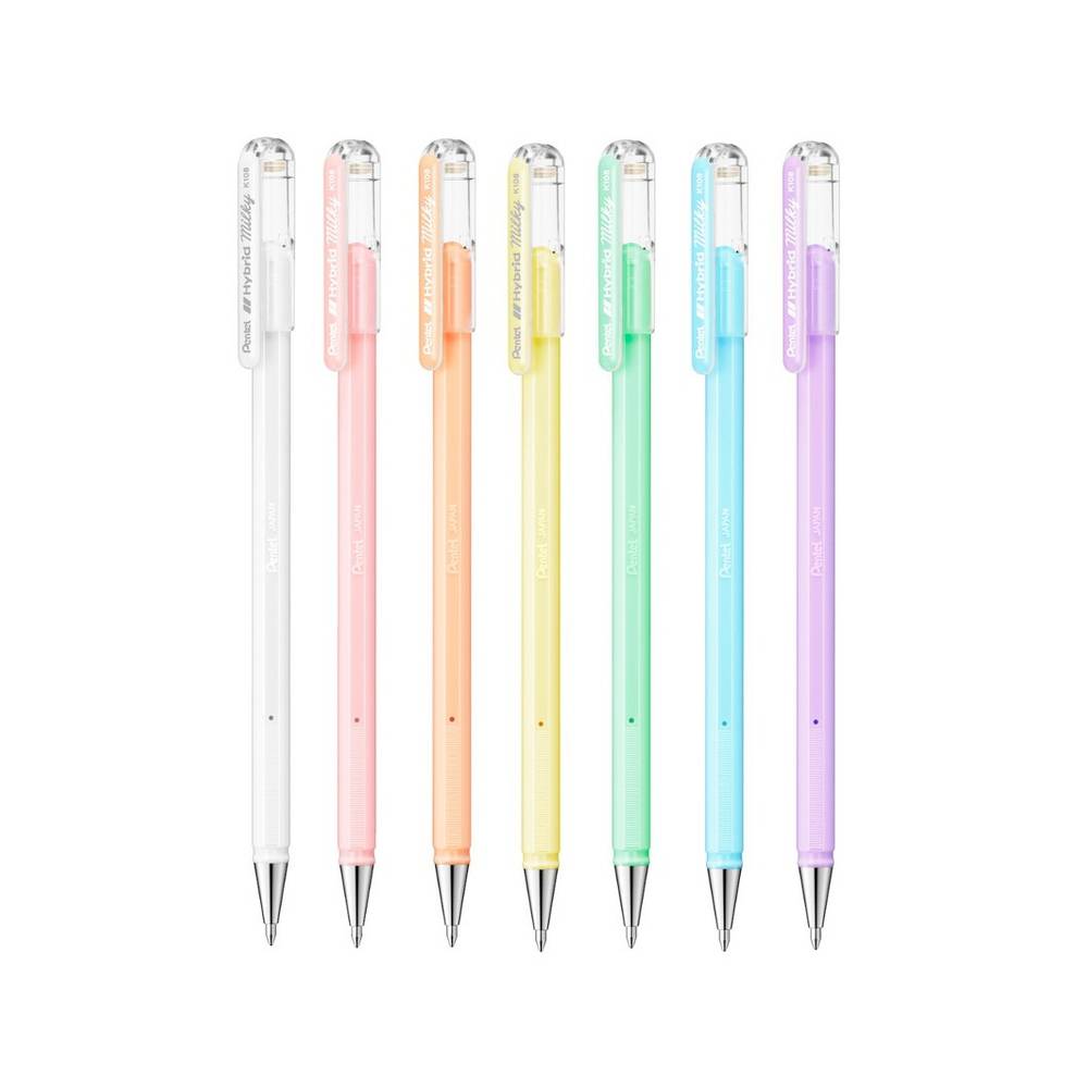 Pentel Milky Gel Roller Set 7 Farben für weißes & schwarzes Papier